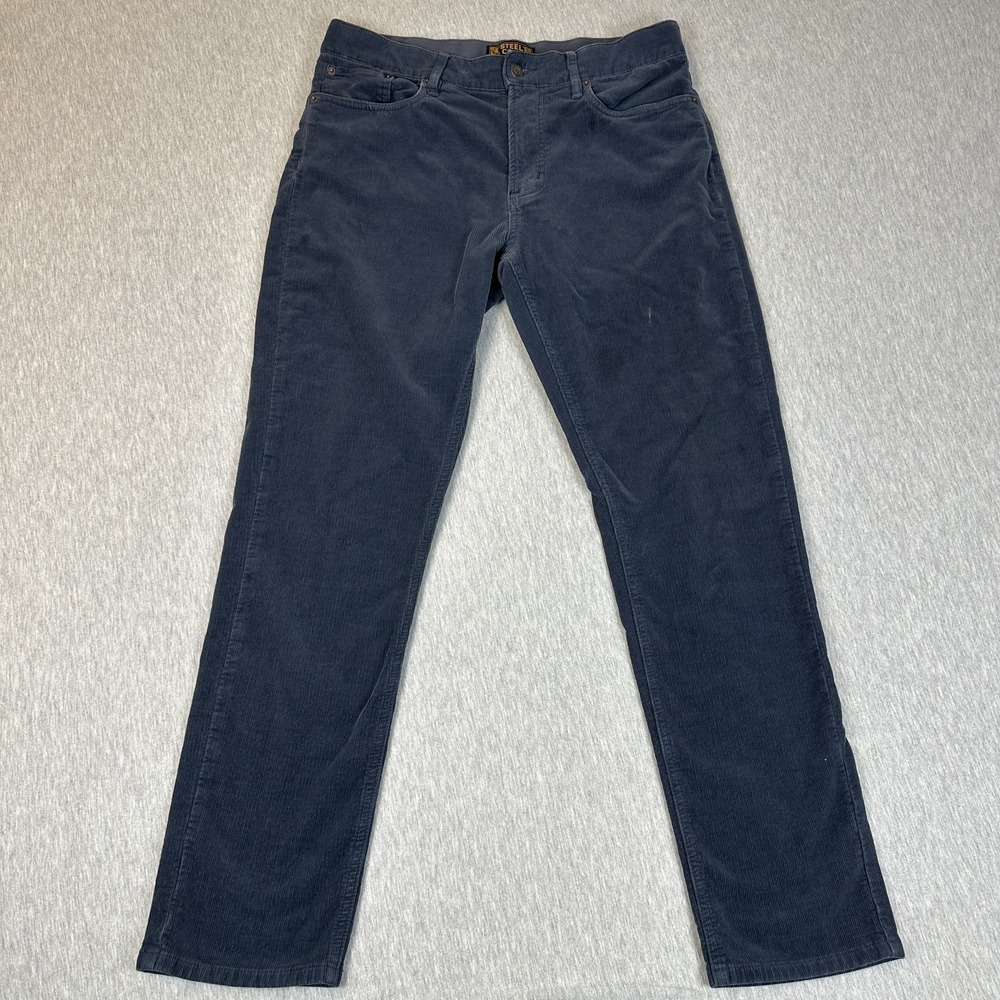 Steel City Corduroy Pants Mens 34x32 Navy Blue 5-Pocket Straight Leg Cotton